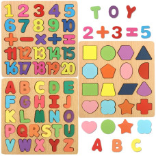 Wooden Puzzles For Toddlers Wooden Alphabet Number Shape Abc Name Puzzles Toddler Learning Puzzle Toys For Kids 3 In 1 Montess