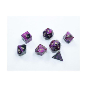 Black And Purple Gemini Mini Dice With Gold Colored Numbers 10Mm 38In Set Of 7 Chessex