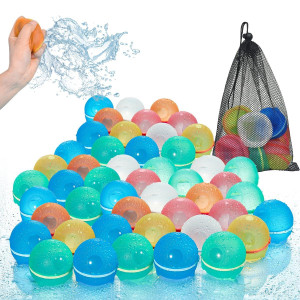 Hiliop 48Pcs Reusable Water Balloons For Kids Adults Silicone Refillable Water Balloons Self Sealing Water Balloons Quick Fill