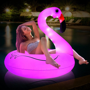 Tepoal Inflatable Flamingo Pool Floats With Lights Solar Powered Flamingo Swimming Pool Tubes 42 Inches Summer Lake Beach Floa