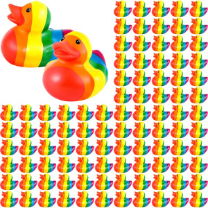 48 Pcs Deekin Rainbow Rubber Duck Mini Rubber Duckies Bulk Rainbow Party Decorations Bathtub Toys For Rainbow Colorful Birthday