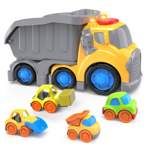 Toddler Trucks Toys For 2 3 4 5 6 Year Old Boys 5 Pcs Dump Truck Toy With Lights Sounds Effects For Toddlers 13 Trucks Toys