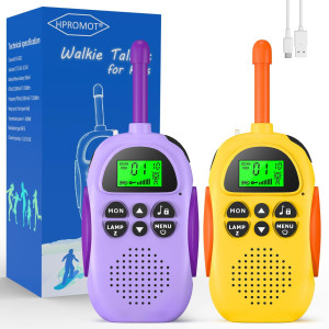 Hpromot Rechargeable Walkie Talkies For Kids 2 Pack Kids Walkie Talkies, Long Range 22 Channels 2 Way Radio Kids Birthday Toy Gift For 3-12 Year Old Boys Girls Outdoor Adventures Camping Hiking