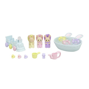 Sylvanian Families Rabbit Triplets Cream And Bath Accessories 5707 Twins And Babies Mini Dolls