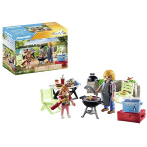 Playmobil Family Fun 71427 Shared Barbecue Camping Fun And Enjoyment Outdoors With The Family With Grill Cooking Apron And G