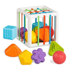 Aprilwolf Montessori Toys For 1 Year Old Cube Bin 6 Sensory Shape Blocks Baby Toys 1218 Months Developmental Infant Birthd