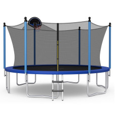 Gymax Trampoline For Kids Astm Approved 12Ft 14Ft 15Ft 16Ft Recreational Toddler Trampoline With Enclosure Net Basketball Hoop