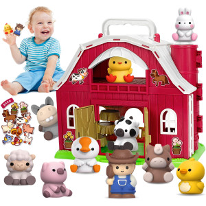 Aigybobo Farm Animals Big Barn Toys For 1 2 3 Year Old Toddler Montessori Learning Toy Farm Playset With Animal Figures And Di