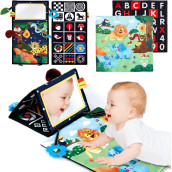Tummy Time Mat Baby Mirror Toys 0-6 Months with Teether, Infant Toys Black and White High Contrast Crinkle Toys Foldable Baby Cloth Book Sensory Brain Development Toys for Newborn 0 3 6 Months