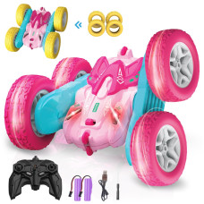 Seveclotree Remote Control Car For Kids 360Rotating Double Sided Rc Cars 4Wd 24Ghz Stunt Car Toys With Headlights Birthday Gift