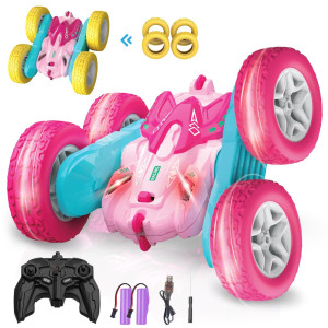 Seveclotree Remote Control Car For Kids 360Rotating Double Sided Rc Cars 4Wd 24Ghz Stunt Car Toys With Headlights Birthday Gift