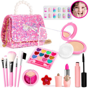 Uloveme Kids Real Makeup Kit For Little Girls Real Non Toxic Washable Make Up Toy Toys Gift For 3 4 5 6 7 8 9 10 12 Years