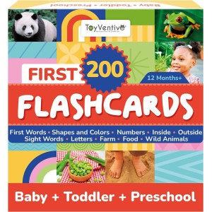 Toyventive First 200 Thick Toddler Flash Cards 1 2 3 4 Year Old Letter Number Color Animal Baby Flash Cards Activities Mon