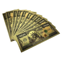 10 Pcs Gold One Million Dollar Bills Colored Gold Foil Bill For Bookmark Bill Note For Abundance Prosperity