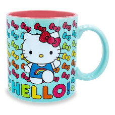 Silver Buffalo Sanrio Hello Kitty Hello Rainbows Ceramic Mug | Large Coffee Cup For Tea, Espresso, Cocoa | Holds 20 Ounces