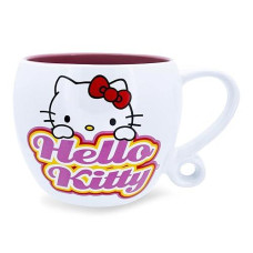 Silver Buffalo Sanrio Hello Kitty Hearts Ceramic Coffee Cup With Loop Handle | Mug For Tea, Espresso, Cocoa | Holds 16 Ounces