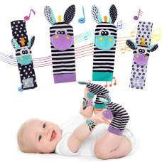 Padonise Wrist Rattles For Babies Rattle Socks Wrist Strap Rattles Set Cartoon Socks Cute Animal Baby Sensory Development Toys 1