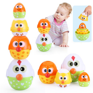 Moontoy Toddler Chicken Nesting Stacking Eggs Toys 8Pcs Color Matching Game Shape Sorter Stem Fine Motor Skills Sensory Baby Ba