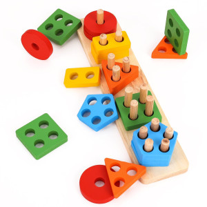 Wtust Montessori Toys For 1 2 3 Years Old Boys Girls Toddler Learning Educational Wooden Sorting Stacking Toys Shape Sorter Co