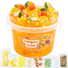 Clear Slime Orange Mango Clear Jelly Cube Glimmer Crunchy Slime Kit With 8 Addins Idea Stress Relief Toy Kids Party Favor B