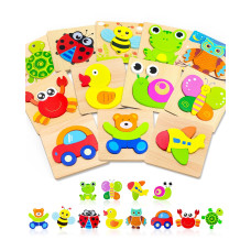 Bekayshad Wooden Puzzles Toddler Toys Gifts For 1 2 3 Year Old Boys Girls 12 Pack Animal Jigsaw Puzzles Montessori Toys Learni