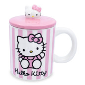 Toynk Sanrio Hello Kitty Pink Stripes Ceramic Mug With Lid | Large Coffee Cup For Tea, Espresso, Cocoa | Holds 18 Ounces