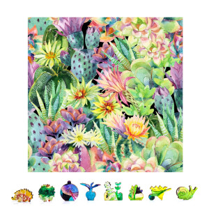 Zenchalet Floral Cactus Wood Puzzles Adult 1000 Piece Wooden Jigsaw Puzzles For A Great Family Game Night