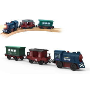 Battery Operated Train For Wooden Track 3Pcs Train Toy Set For 3 4 5Years Old Boy Girl Toddlers Motorized Train Accessories E