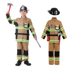 Yolsun Tan Fireman Costume For Kids Boys And Girls Firefighter Dress Up 8 Pcs 1012 Years