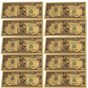 10Pcs Gold One Million Dollar Bills Colored Gold Foil Bill Collectible Banknotes For Decor With Amazing Detailing