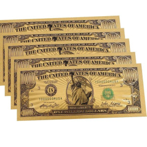 5Pcs Gold One Million Dollar Bills Colored Gold Foil Bill Collectible Banknotes For Decor With Amazing Detailing