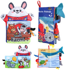 Iplay Ilearn Baby Cloth Books 612 Month Infant Soft Touch Feel Marine Farm Animal Fabric Book Set Newborn Carseat Crib Crink