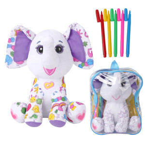 Drawmytoy Coloring Plush Toy With 5 Washable Markers For Little Girls Doodle Dolls For Kids Ages 46 Birthday Elephant