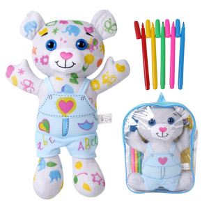 Drawmytoy Coloring Plush Toy With 5 Washable Markers For Little Girls Doodle Dolls For Kids Ages 46 Birthday Pants Bear