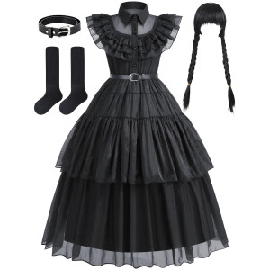 Knemmy Black Costume Dress For Girls Kids Toddler Birthday Halloween Cosplay Outfit Black Party Dress 4T4110