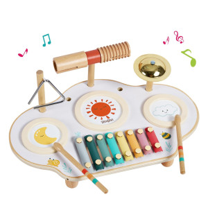 Twefex Kids Drum Set 9 In 1 Baby Drum Set For Toddlers Montessori Musical Instruments Toy For Babies Wooden Xylophone Musi