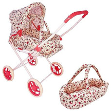 Baby Doll Stroller Play Set, 3-In-1 Babydoll Stroller With Removable Bassinet Baby Carriage For Dolls Toy Doll Stroller For Toddlers 3-4 Years, (Floral)