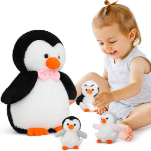 Morismos 17 In Large Penguin Stuffed Animal Mommy With Babies Inside Black Mommy Stuffed Penguin With 3 Baby Penguin For Birthda