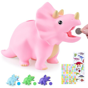 Pjdrllc Dinosaur Toys For Kids 2 3 4 5 6 7 Dinosaur Piggy Bank For Girls Unbreakable Plastic Money Coin Bank For Toddlers Gr