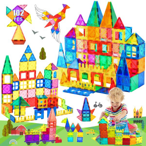 Dmoiu 102 Pcs Magnetic Tiles Kids Toysincludes 2 Cars Stem Toys For Toddler Magnetic Building Blocks Toy Preschool Must Haves