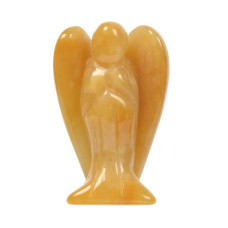 Carved Yellow Jade Gemstone Peace Angel Pocket Guardian Angelhealing Statue 2 Inch