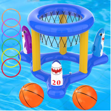 Eboozone Inflatable Pool Toys Basketball Hoop Ring Toss Game 2In1 Pool Toys Games Set Swimming Pool Games Summer Pool Toys