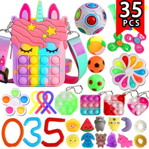 Fidget Purse 35 Pack Fidget Toys Party Favors For Kids 812 Girl Gifts Pop Unicorn Bag With Spinner Autism Sensory Mini Toys Cl