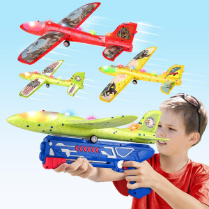 3 Pack Airplane Launcher Toy For Kids 126 Led Foam Glider Plane 2 Flight Mode Catapult Plane Boy Toys With Stickers Outdoo