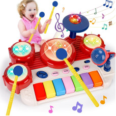 Basytodio Musical Toys For Toddlers 13 Piano Keyboard Drum Set Kids Music Instruments Toddler Toys Age 12 Baby Sensory Toys