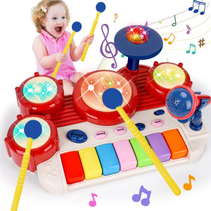 Basytodio Musical Toys For Toddlers 13 Piano Keyboard Drum Set Kids Music Instruments Toddler Toys Age 12 Baby Sensory Toys