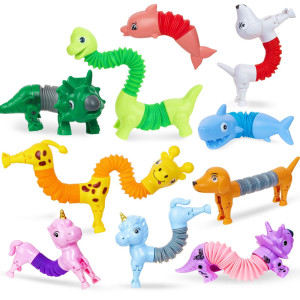 Pop Tubes Animal Fidget Toys,10 Pack Sensory Tubes for Toddlers ,Cute Animal Sensory Fidget Toys for Girls and Boys,Stress Relief,ADHD Toys,Sensory Toys Gift for Kids