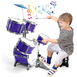 M Sanmersen Kids Toys Jazz Drum Set Upgraded Rock Drum Kit With Stool Musical Instruments Educational Birthday Christmas Toys