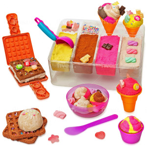 Kipipol Sensory Bin 29 Pcs Ice Cream Toy Shop Play Sand Kit With 9 Ice Cream Sand Toys 17 Lb Moon Sand For Kids Sandbox Wit