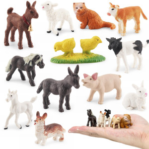 Iftnotea 12Pcs Mini Farm Animal Toy Figurines Tiny Plastic Barn Animals Figures With Little Horse Cow Dog Cat Cake Topper Ea